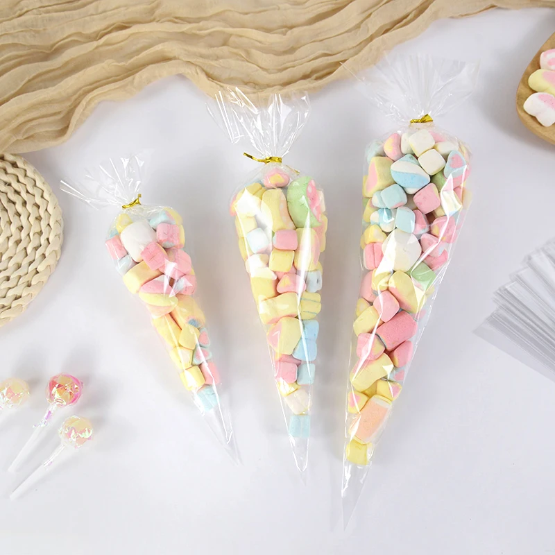 50Pcs Transparent Candy Popcorn Packing Bag Plastic Cellophane Cookie Gift Bags Wedding Birthday Party Favors Christmas Supplies