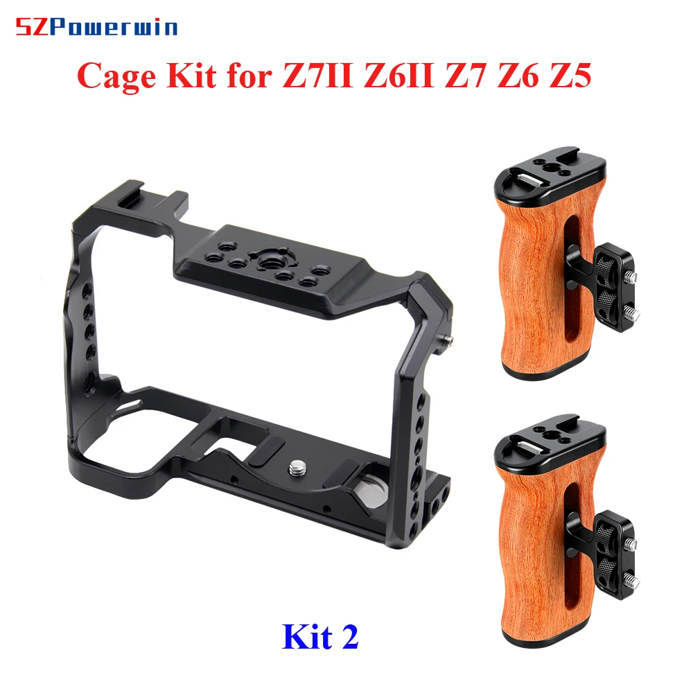 Powerwin Camera Cage Kit for Nikon Z7II Z6II Z7 Z6 Z5 Universal Handheld Rig Frame Gimbal Arri Locating Screw Wooden Handle