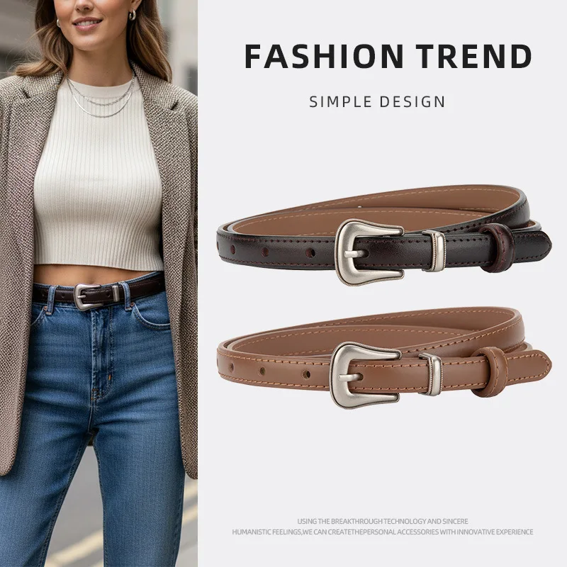 

Новый стильный декоративный ремень из натуральной воловьей кожи для женщин, высококачественные модные и универсальные джинсы с тонким ремнем для женщин.