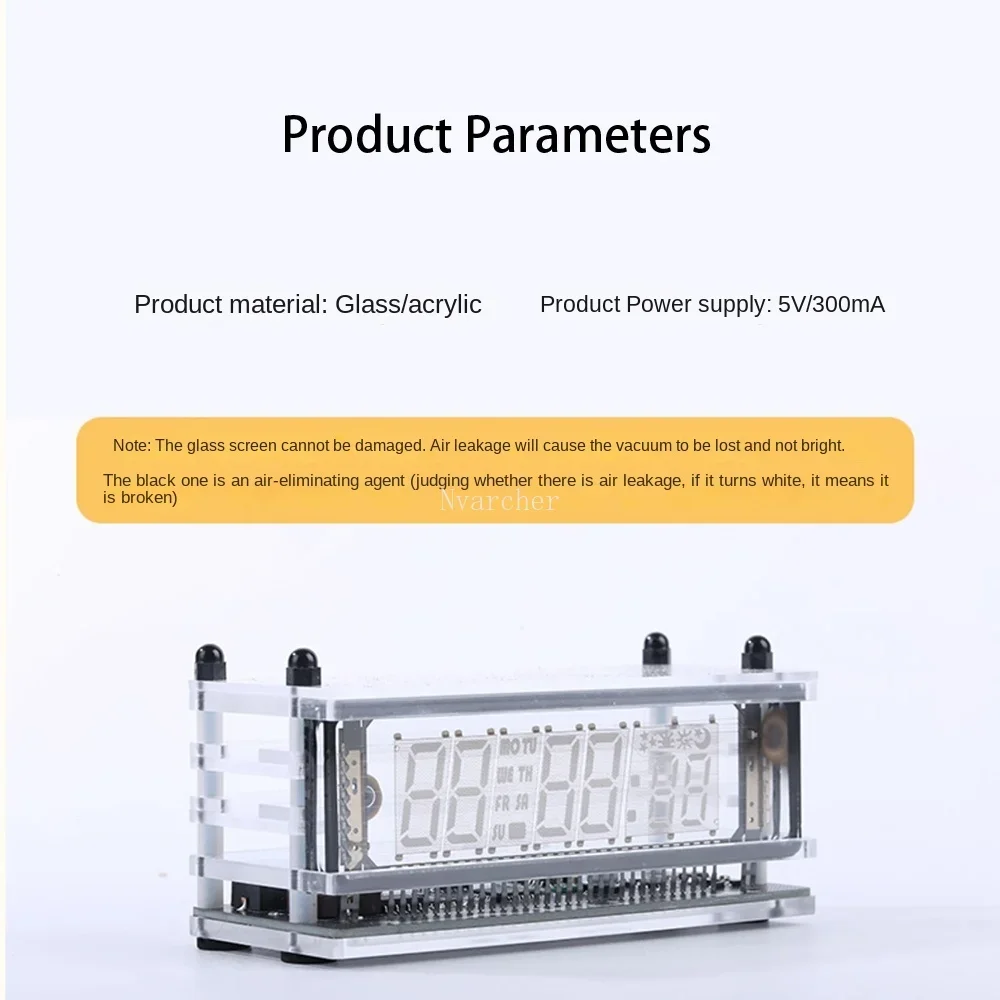 Nvarcher reloj VFD transparente, pantalla Digital LED de escritorio, luz ambiental creativa para el hogar