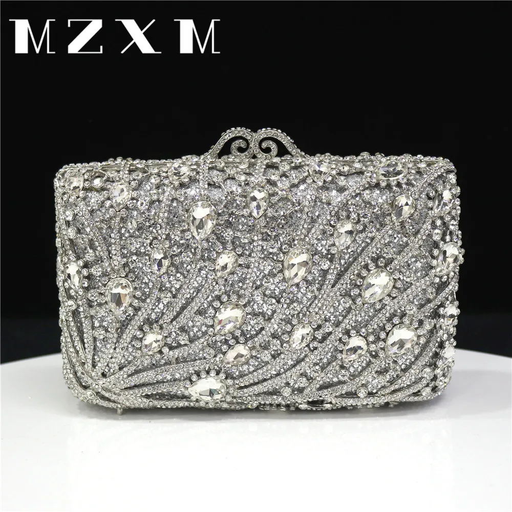 Metal Leaf Shaped Crystal Evening Handbag Luxury Women\'s Wedding Party Ball Wallet Handbag Shiny Rhinestone Banquet Bags