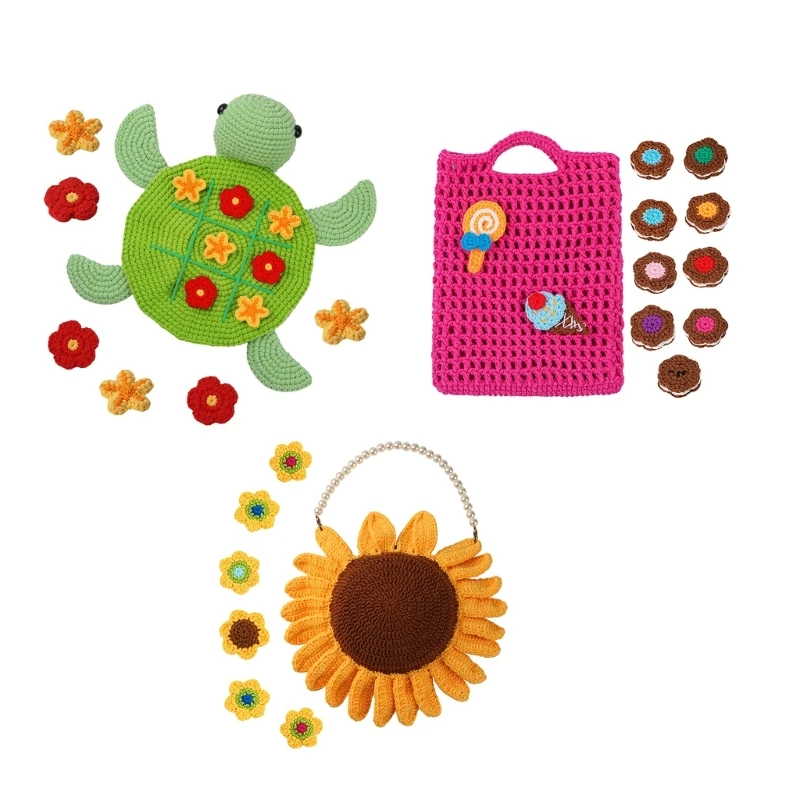 Tortoises Crochet Set for Beginner Kid Adult with Step-by-Step Video Tutorial Instruction Crochet Flower Bag Set