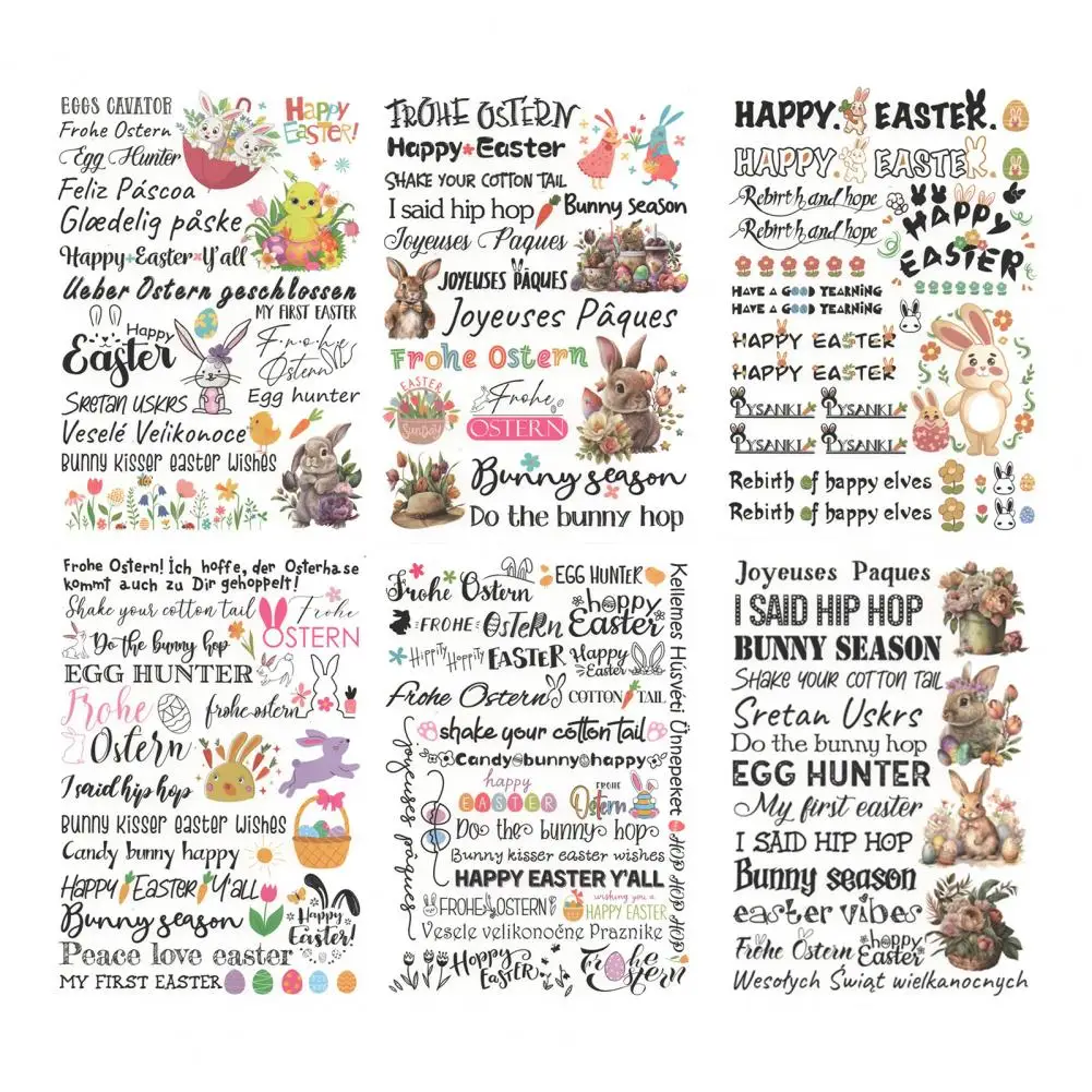 6/9 Sheets Easter Candle Water Sticker DIY Craft Holiday Candles Tattoos Letter Print Bunny Egg Shape Candle Decals