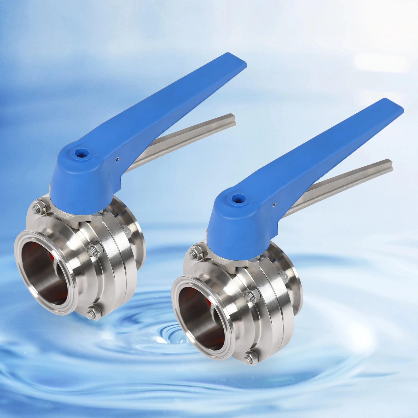 صمام لولبي 2Pcs Butterfly Valve, Stainless Steel Tri Clamp, 2 Inch Blue Handle Polished Corrosion Resistant 8 Lock Durable for Flow Control Easy Use الماء والبخار — تفصيل 3