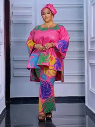 Plus Size African Clothes for Women 2024 New Dashiki Ankara Evening Gown Bazin Wedding Party Long Dresses with Headscarf