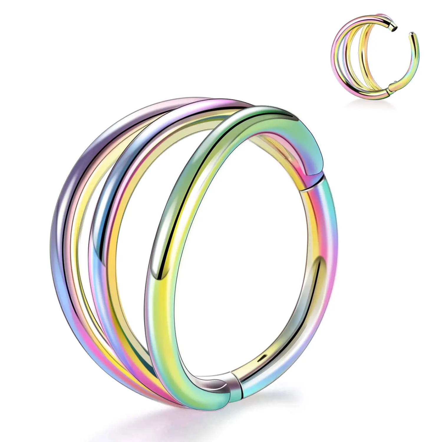 Triple Hoop Nose Ring in Stainless Steel