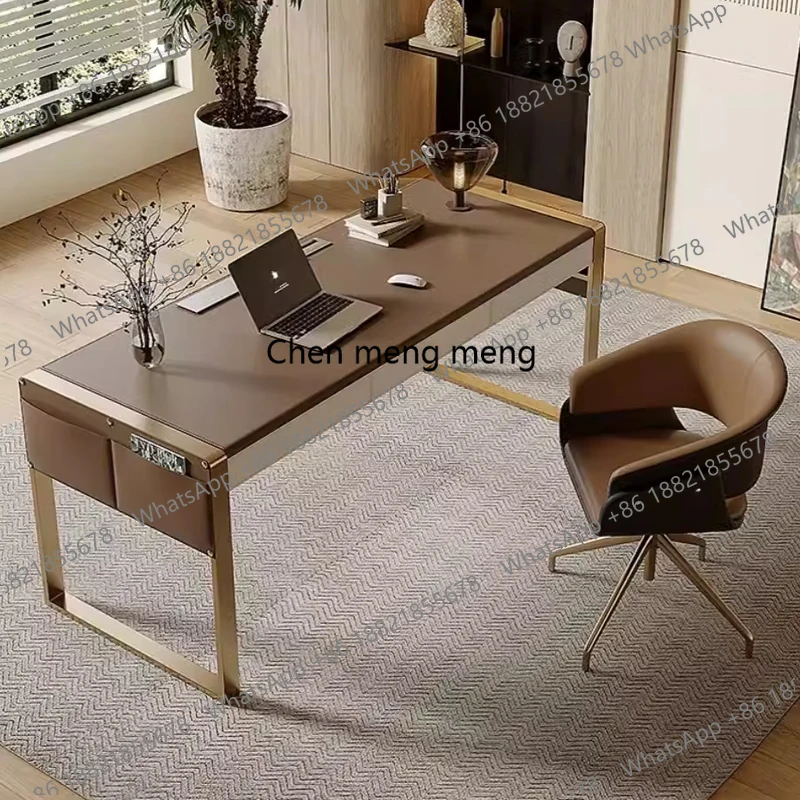 

Легкий роскошный минималистичный стол, домашний учебный стол из массива дерева, современное седло, кожаный письменный стол, компьютер