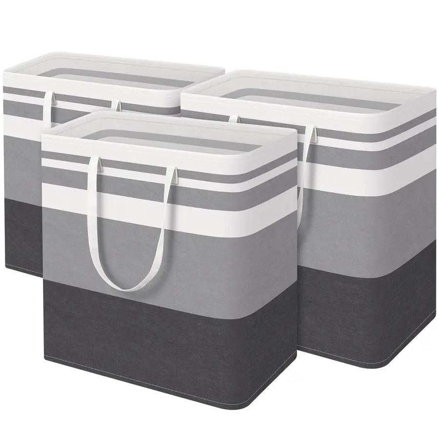 

3Pack Large Laundry Basket, Waterproof, Freestanding Laundry Hamper, Collapsible Tall Clothes Hamper with Extended Handles for C