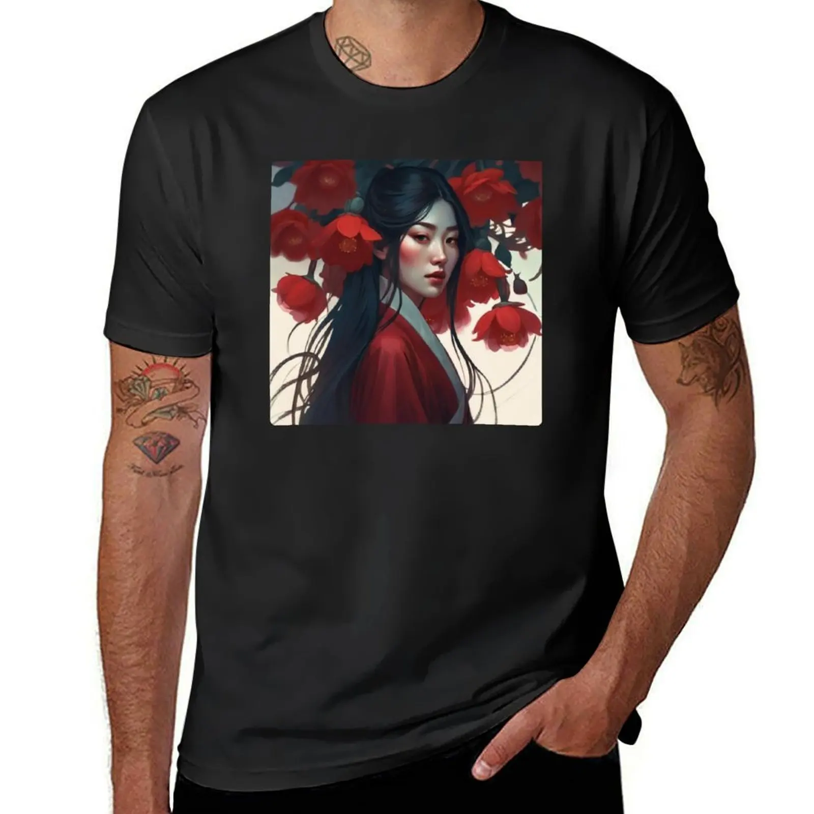 

Crimson Petals Float Like Feathers T-Shirt graphics kawaii clothes Men's t shirts