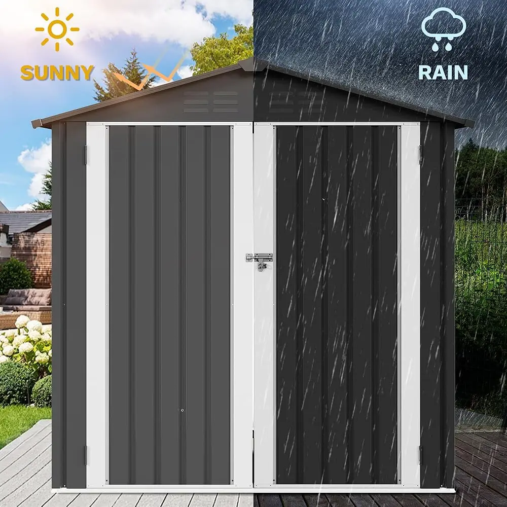 6 X 4 Ft Outdoor Storage Shed, Sturdy Metal Weatherproof Tool Shed with Secure Door and Ventilation, Outdoor Storage Shed