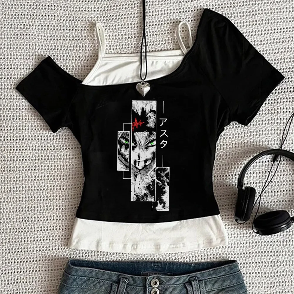 Black Clover cropped top shoujo harajuku summer streetwear jojifuku shirt dollette vintage harajuku goth