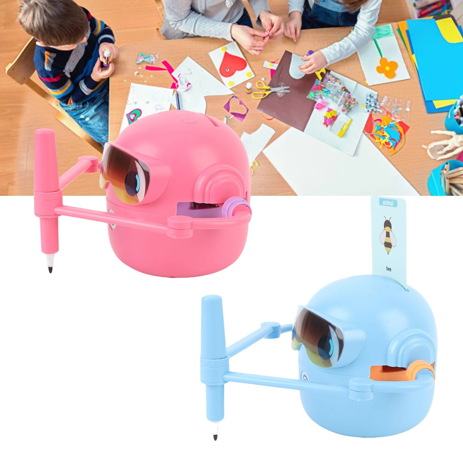 

Интерактивный робот-художник для дошкольников: безопасное развивающее обучение, 100 карточек с словами, 12 цветных ручек для детей