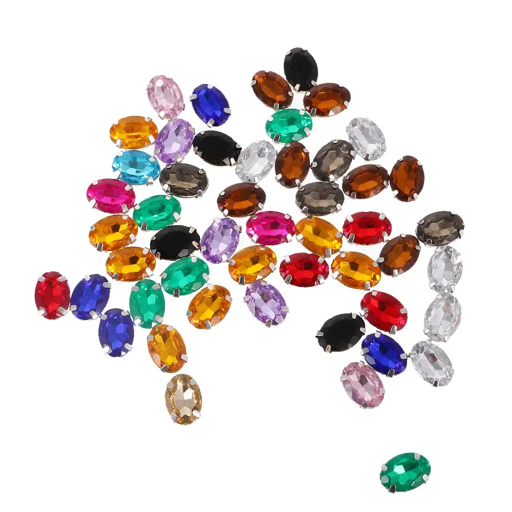 50pcs 10*14mm Oval Ellipse Acrylic Rhinestone Button Mix Color for DIY Craft