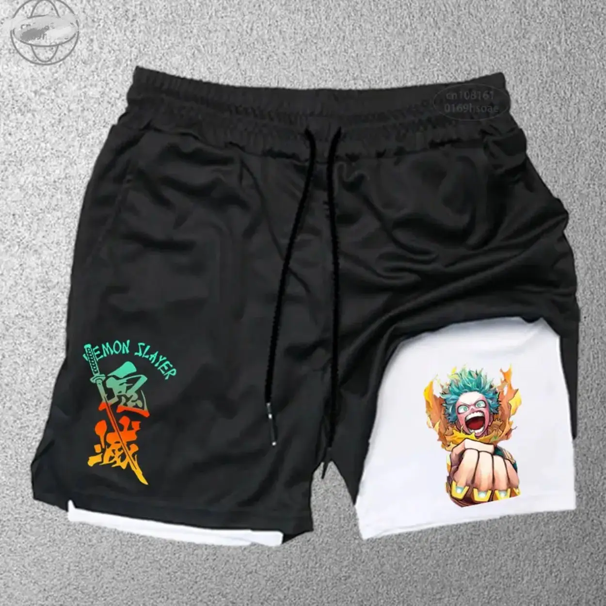 

Мужские шорты с принтом в стиле аниме Ghost Destroyer Blade, двухслойные спортивные повседневные брюки 2-в-1