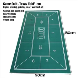 180x90cm Texas Hold'em Mat Casino Game Tablecloth Printed Exquisite Game Mat Poker Entertainment Accessories