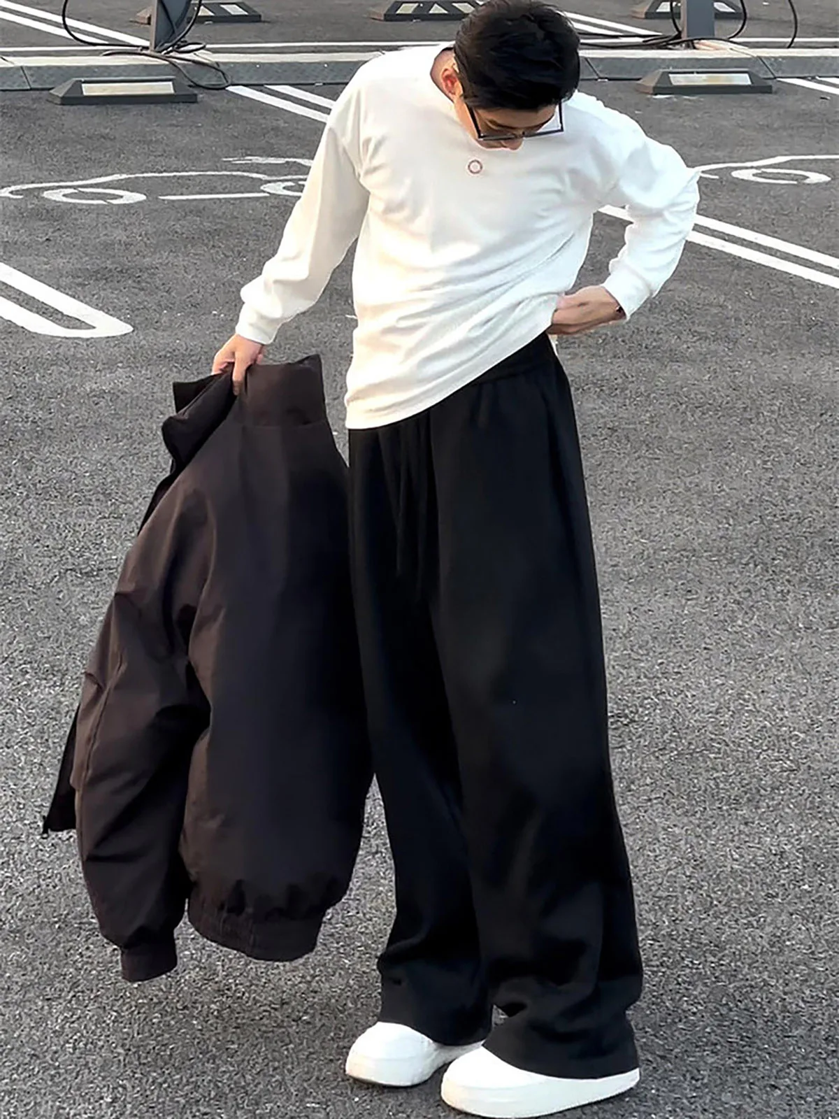 

Повседневные американские брюки-чинос с защипами, широкие прямые штанины, струящиеся, премиум-класса, спортивные, свободного кроя, с эластичным поясом