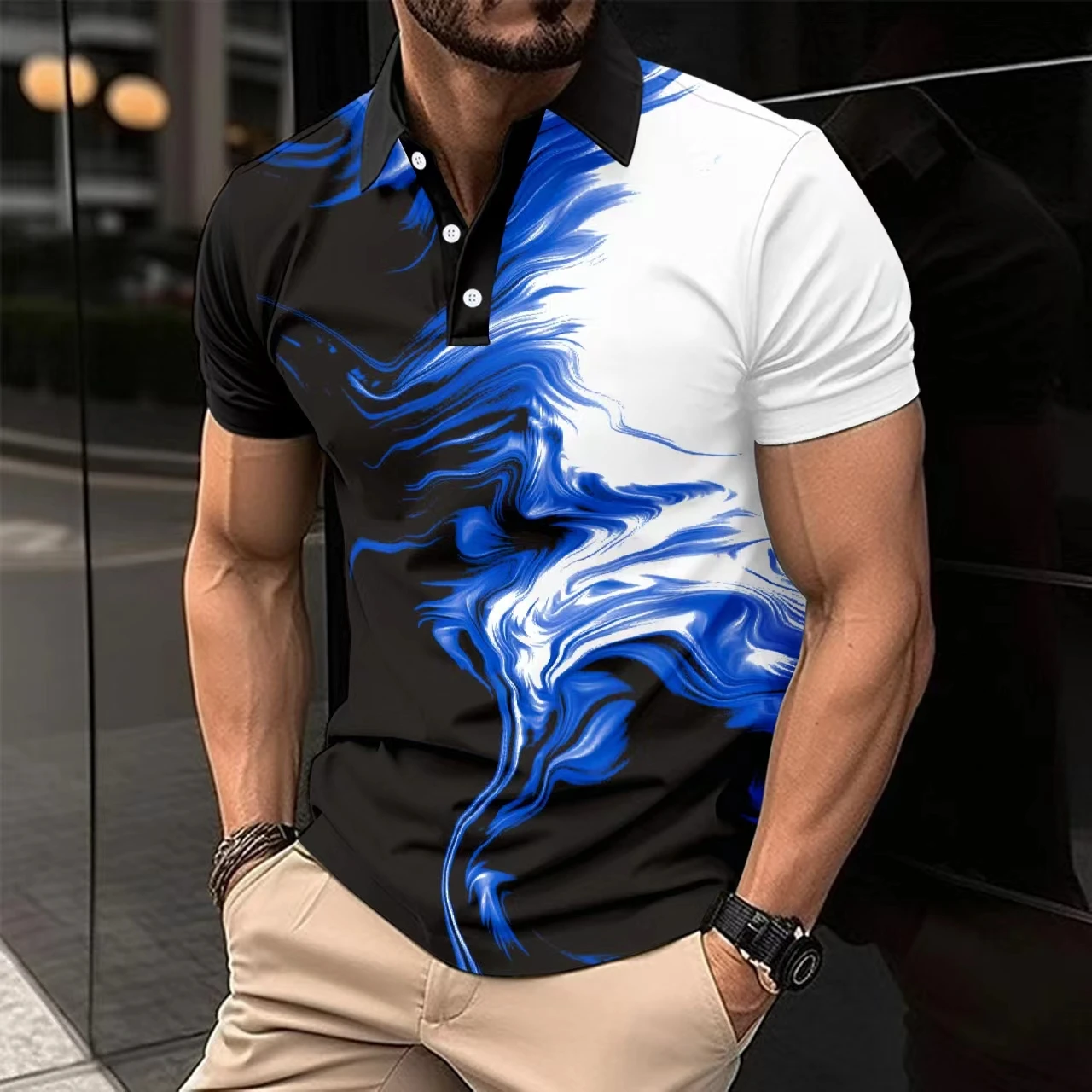 Summer Polo shirt Men's short-sleeved new casual Polo shirt Men's printed polo shirt Fashion lapel top