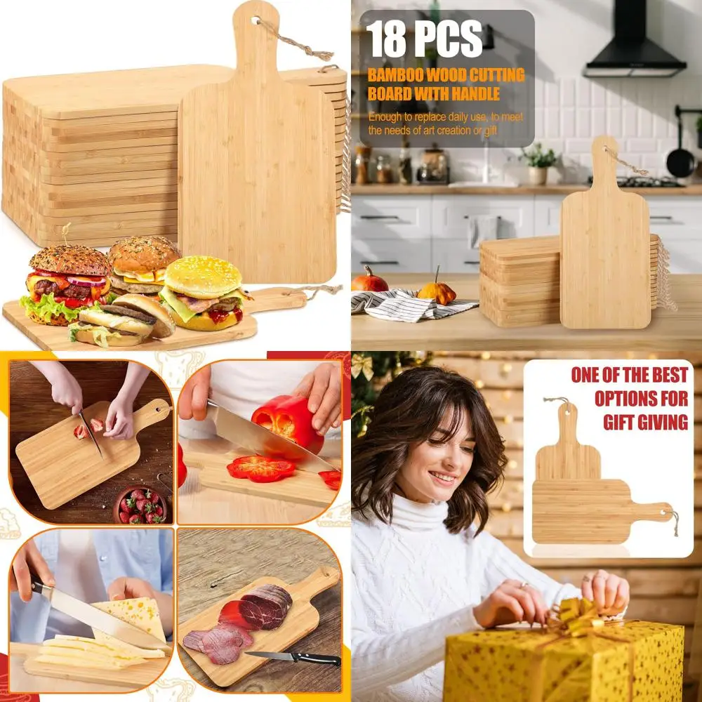 

Bulk Set of 18 15x7 Inch Bamboo Chopping Boards with Handles, Ideal for Engraving and Serving at Events