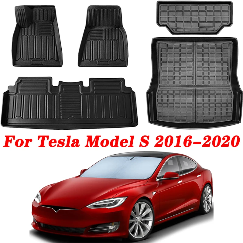 

For Tesla Model S 2016 -2020 TPE Floor Mats, 3D Material Cargo Liners All-Weather Car Mats Anti-Slip Trunk Mat