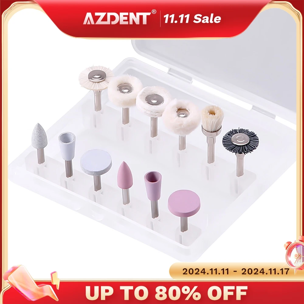 AZDENT 12PCS/Box Dental Composite Polishing Kit RA 2.35mm Polisher for Low Speed Hanpiece Porcelain Natural Teeth Nail Polishing