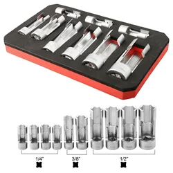 9pcs Fuel Line Socket Wrench Set 10-22mm 1/4 3/8 1/2 Diesel Injector Fuel Line Socket Wrench Set Union Nut Socket