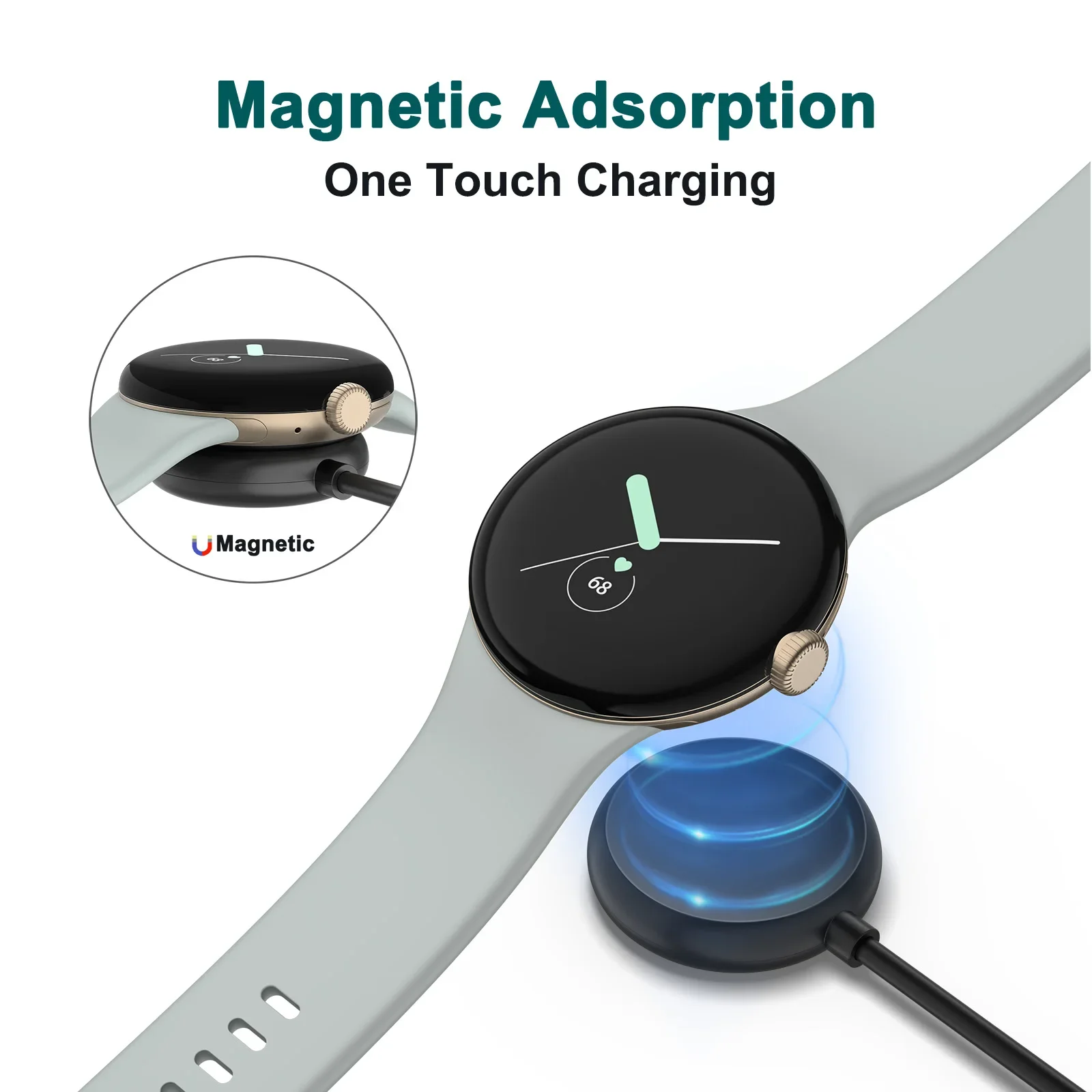 Kabel pengisi daya Cepat Tipe C 100cm, untuk Google Pixel Watch portabel pemegang kawat pengisian untuk Google Pixel Watch Dok adaptor pengisi daya