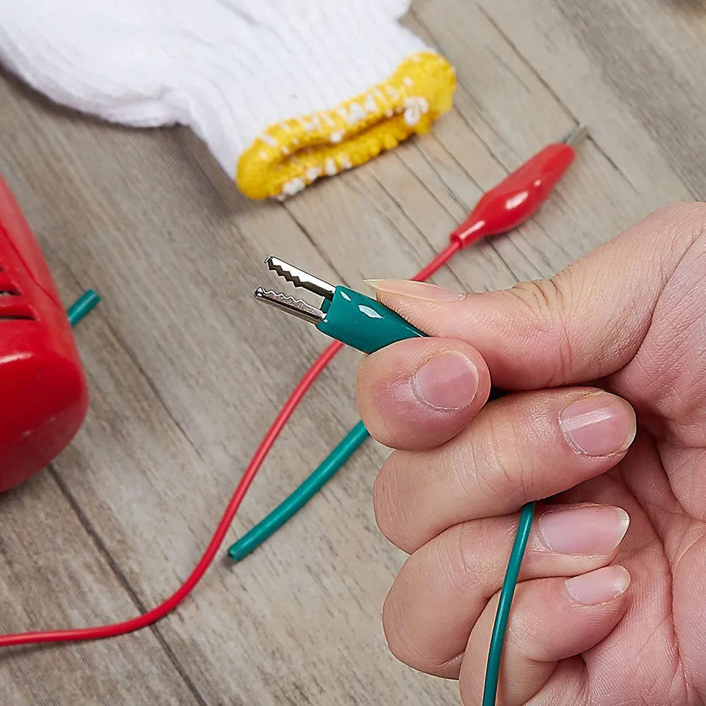 20Pcs Electrical Test Leads Set Double Ended Crocodile Clips Nickel Steel PVC Insulated Red Black White Yellow Green 50Cm Jumper