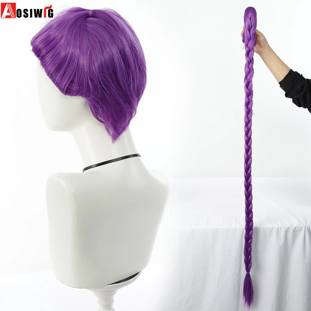 Aosiwig الأرجواني النمر كليب ذيل حصان واحد شعر مستعار اصطناعي مضفر | فيلم الرسوم المتحركة لشخصية KPop شيطان الصيادين رومي شعر مستعار تأثيري #4