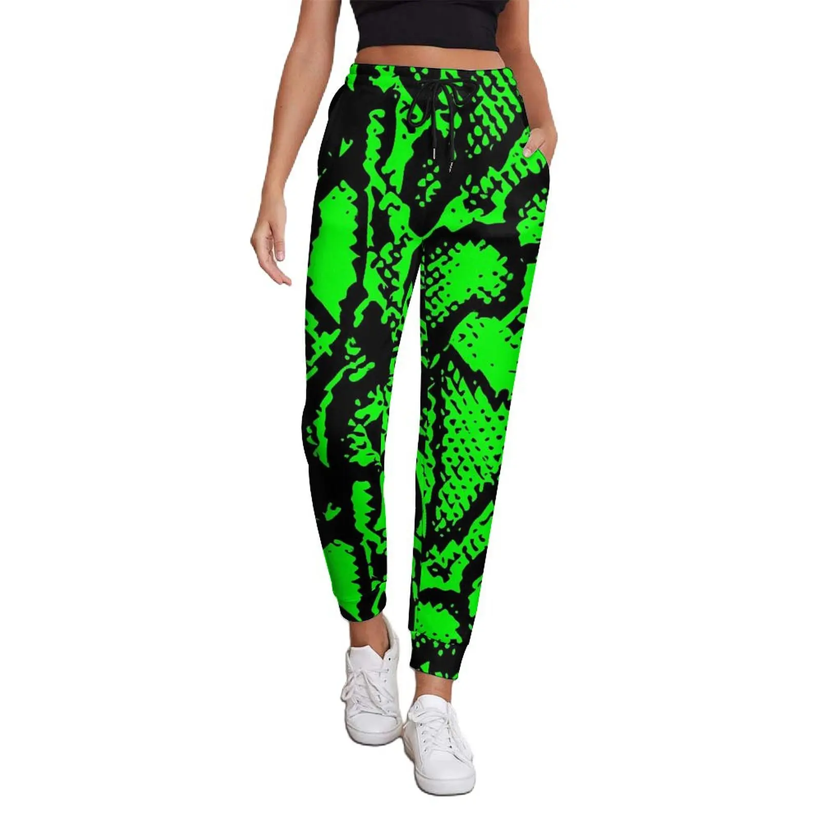 

Snakeskin Pants Ladies Green and Black Python Street Style Joggers Spring Casual Graphic Trousers Big Size 3XL