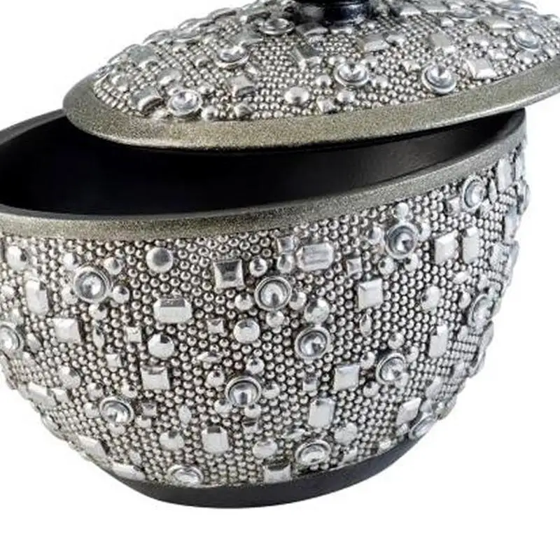 8" Tall Silver Finish Decorative Jewelry Box - Twilight Design in Polyresin