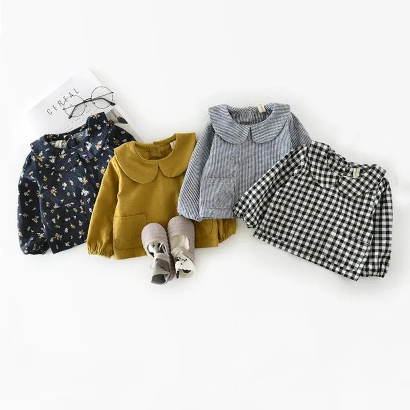 طفلة بلوزة الربيع قميص قطني بكم طويل منقوشة طفلة ملابس الرضع الوليد الطفل بلايز الأطفال قمصان الفتيات الملابس