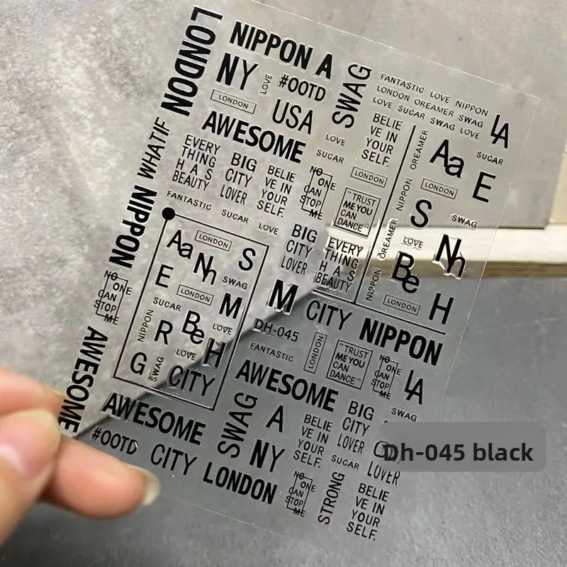 Vergulde Nail Art Stickers Bla Wit Engli Tekst 3D Zelfklevende Ba Nail Stickers voor Beau Gereedschap En Cosmetische Benodigdheden
