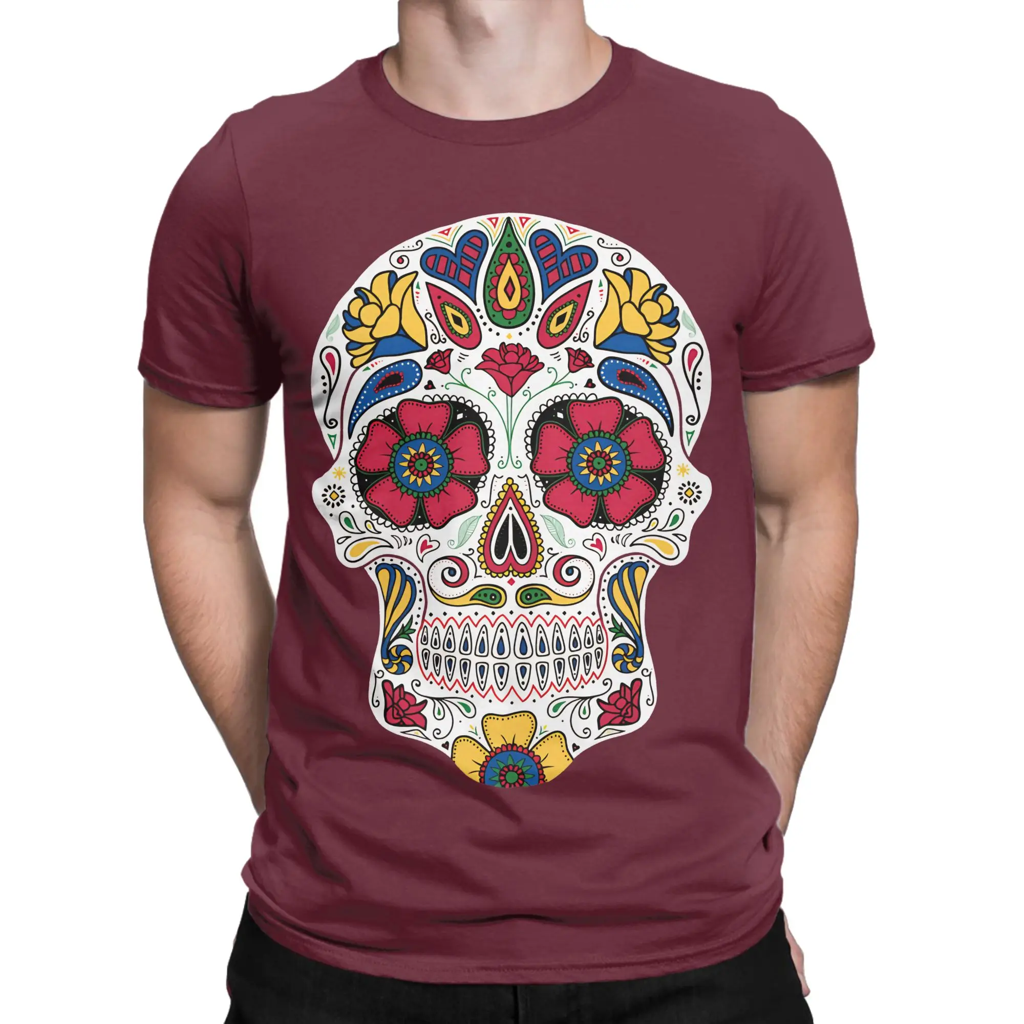 Casual Day of the Dead Sugar Skull Light T-Shirt Men Cotton Short Sleeve  O-neck Summer Tops Shirts