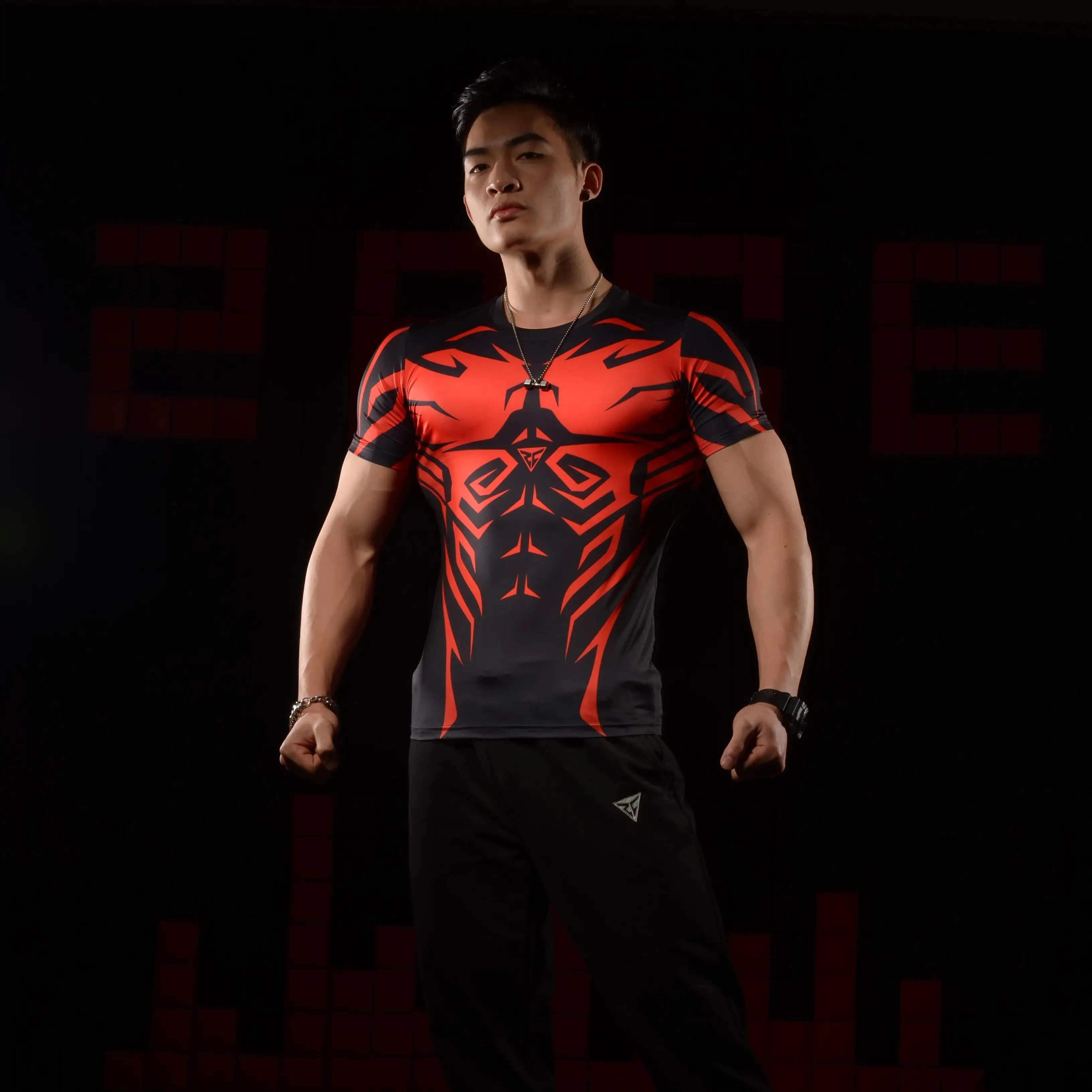 Men's Compression Shortened Sleeve 3D Printed T-Shirt Training Sweat Wicking Quick-Drying Top