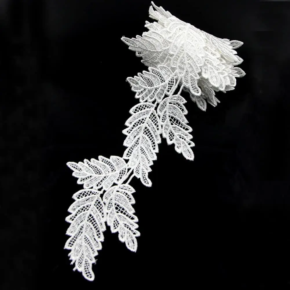 1 Yard White Leaf Embroidered Lace Sewing Garment Accessories DIY Handmade Craft Materials 9.3CM Wide