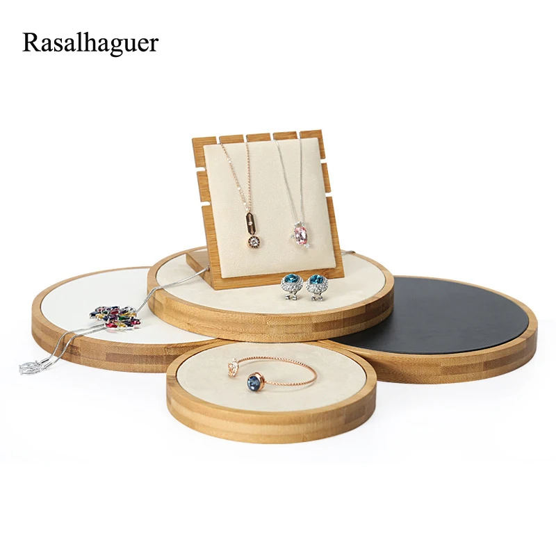 

Bamboo Pendant Necklace Set Jewellery Display Stand Holder PU Velvet Jewelry Display Women Shopwindow Wedding Jewelry Organizer