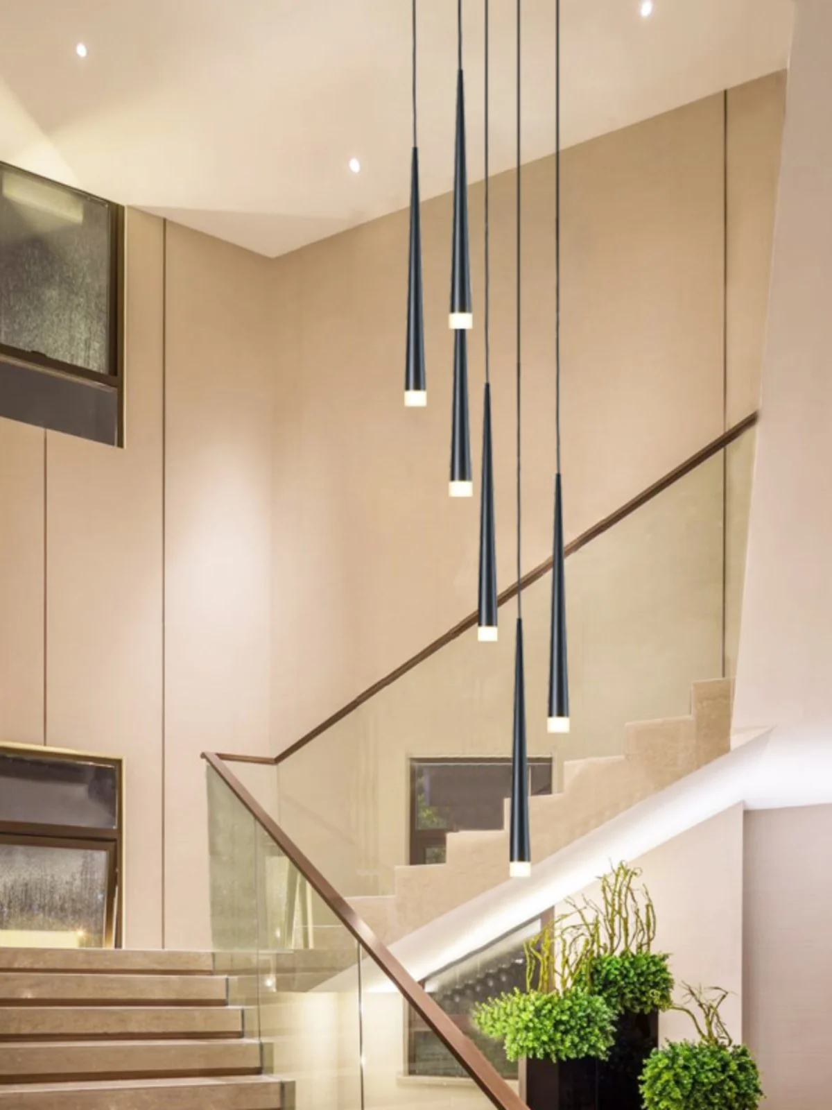 Staircase strip chandelier, villa, hotel, clubhouse, restaurant, hollow duplex building, rotating jump floor, designer, bar and