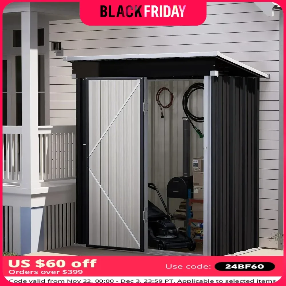 Outdoor Storage Shed 5x3 FT, Metal Garden Shed Outside Sheds & Outdoor Storage Galvanized Steel