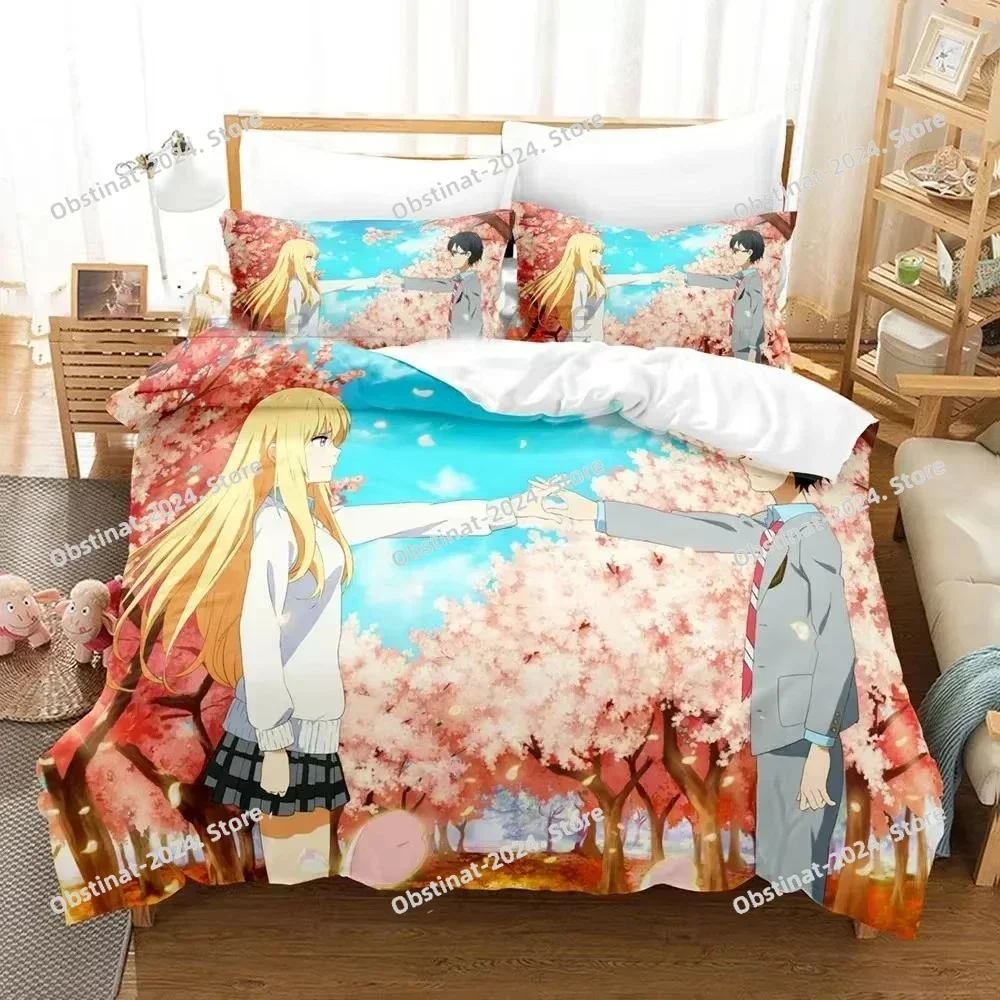 3D Anime Your Lie in April Kaori Miyazono Bedding Set Printed Comforter Quilt Cover Duvet Cover Pillow Case 3 Pieces Kids Adult