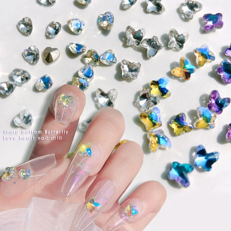 10-Piece Rhinestones Diamonds for Butterfly Heart Crystals Colorful