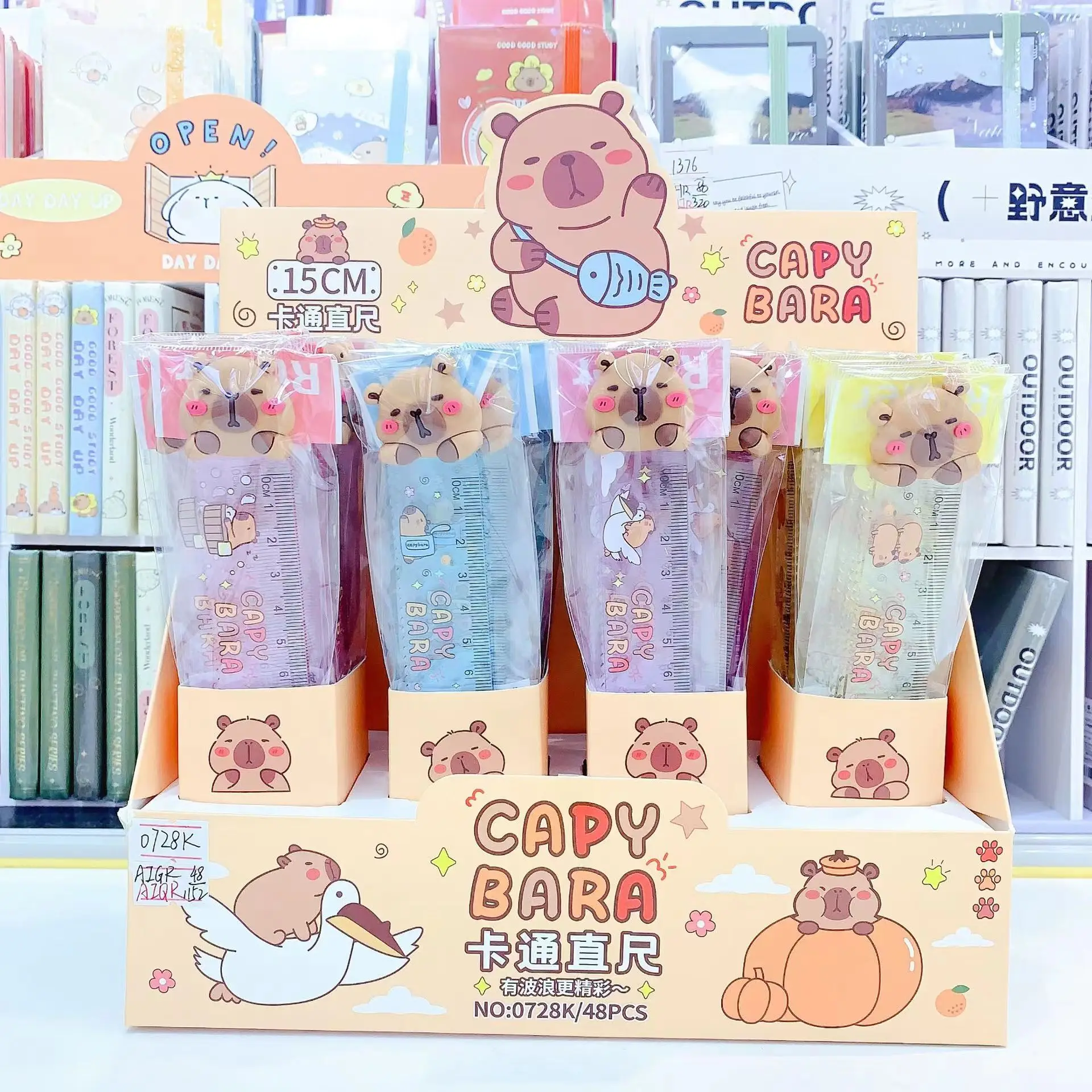 4Pcs/Lot Capybara 15cm Transparent Plastic Straight Ruler Creative Cartoon Bookmark Cute Students Stationery Children's Day Gift