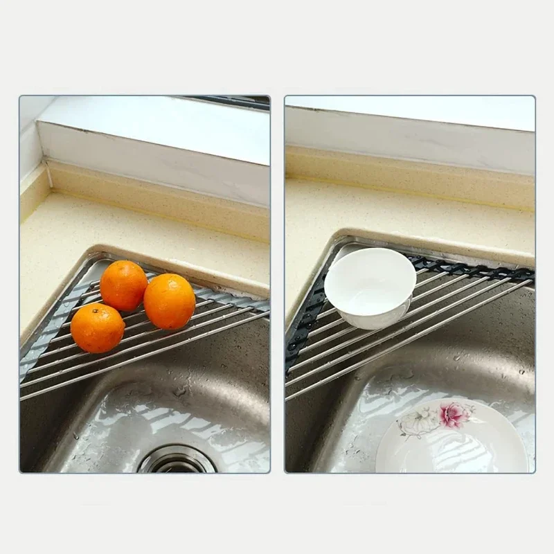 304 Stainless Steel Roll up Dish Drying Rack Over The Sink Kitchen Roll up Sink Rack Portable Dish Drainer Foldable Drying Rack