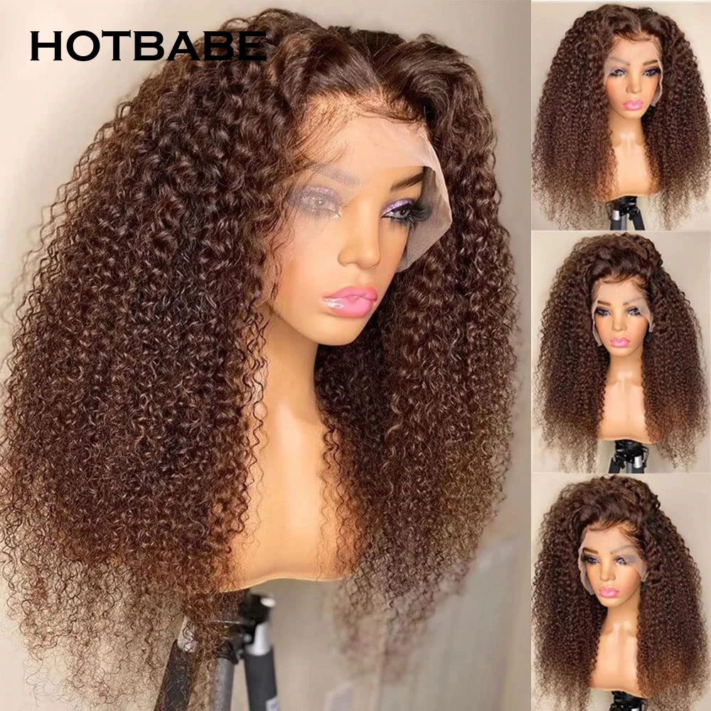 250 Density Glueless Wig Human Hair Ready To Wear Brown Color Kinky Curly 13x6 HD Lace Frontal Wigs Preplucked Lace Front Wig