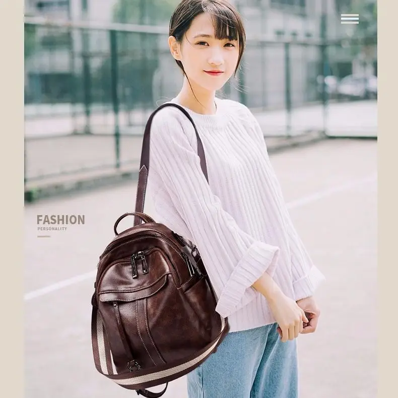 Backpack Women Pu Leather 2023 New Large Capacity Retro Easy Matching