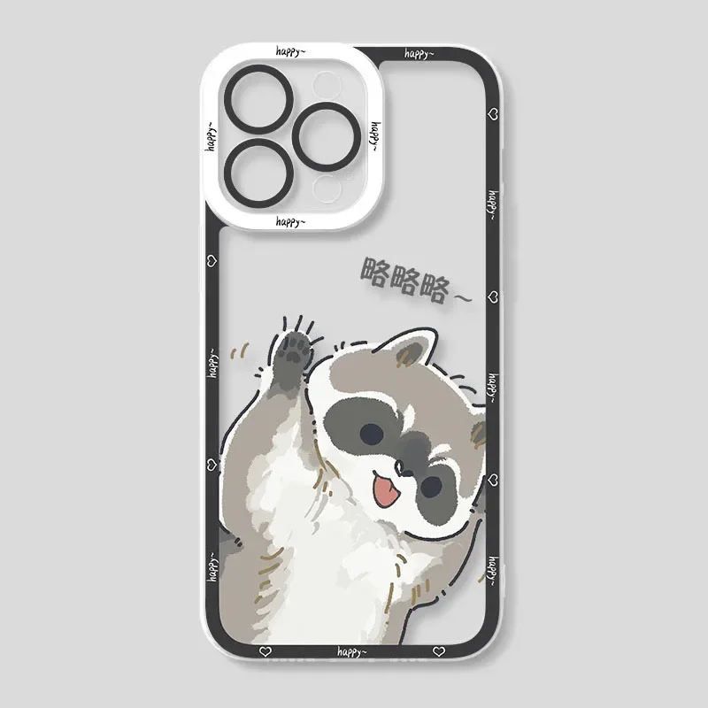 Case For Samsung Galaxy S24 S23 S22 Ultra S21 S20 FE Note 20 10 Plus A15 A25 A35 A55 Cartoon Raccoon Animal Clear Phone Covers