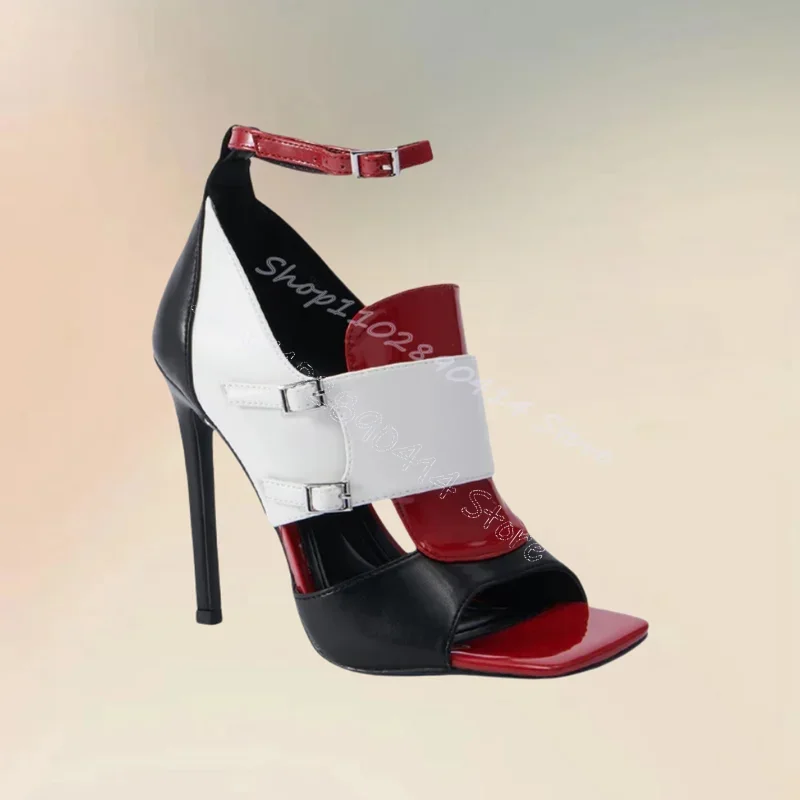 

Mixed Color Buckle Decor Hollow Design Sandals Ankle Buckle Strap Women Shoes Thin High Heel Sexy Party 2024 Zapatos Para Mujere