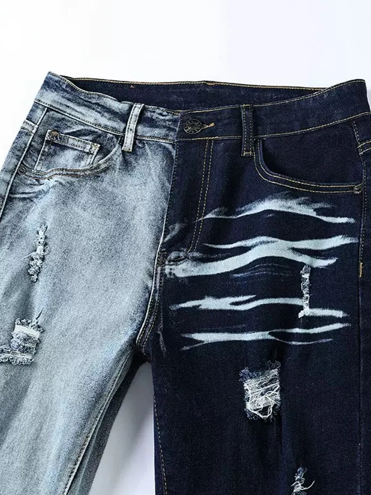 Jeans a gamba dritta strappati vintage di nuova tendenza della moda autunno e primavera per uomo Pantaloni sportivi comodi di alta qualità casual