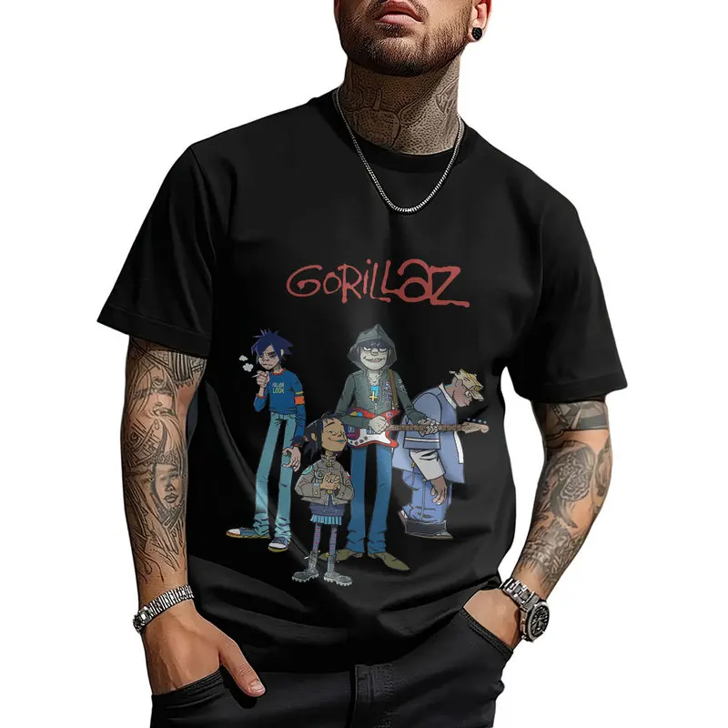 Gorillaz Virtual Rock Band Graphic T‑shirt Unisex Vintage Y2K Tee Hip Hop Streetwear 0824 Casual Cotton Tops S-6XL Fan Gift
