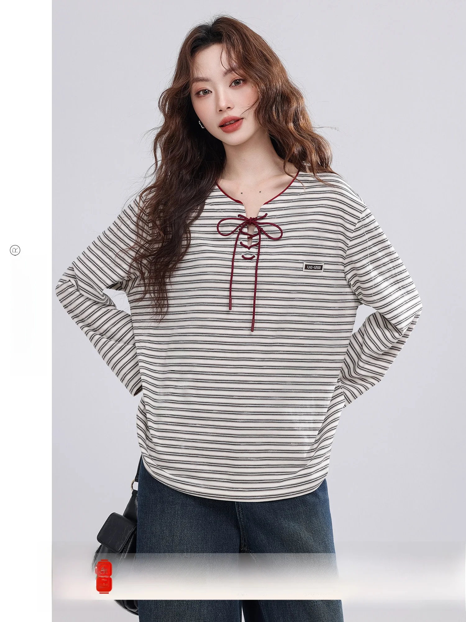 

Autumn New Sle Women's Striped T-irt Long Sve Casual Loose Fit Cotton Polyester Inner Wear Top Faion Trend 2025