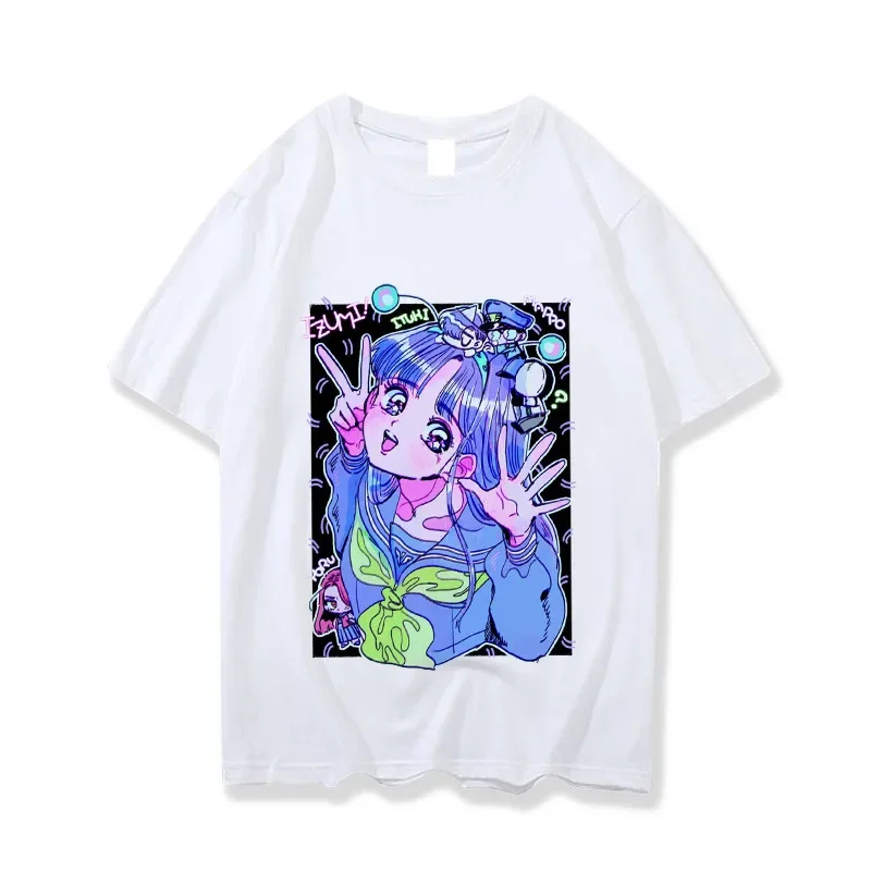 Funny Kawaii Cartoon Print Women T-shirts Harajuku Streetwear Hip Hop Casual Oversized Round Neck Short Sleeve Tops Unisex